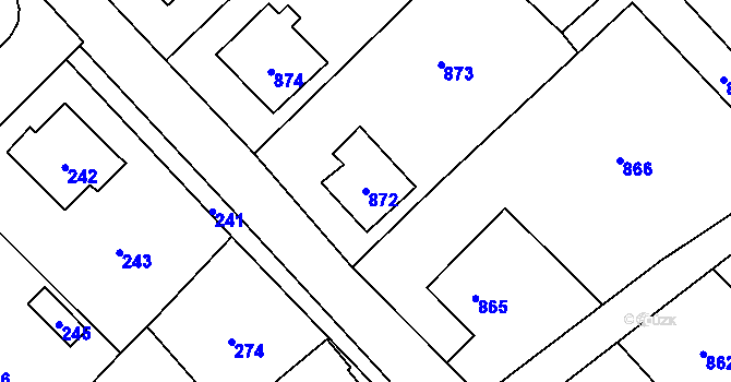 Parcela st. 872 v KÚ Vsetín, Katastrální mapa