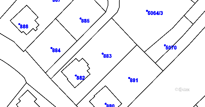 Parcela st. 883 v KÚ Vsetín, Katastrální mapa