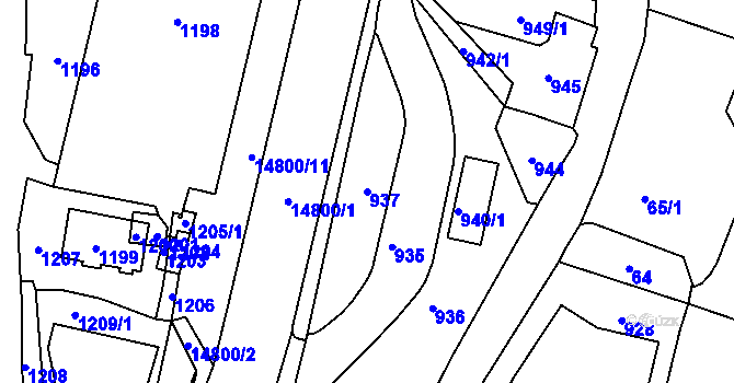 Parcela st. 937 v KÚ Vsetín, Katastrální mapa