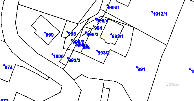 Parcela st. 993/2 v KÚ Vsetín, Katastrální mapa
