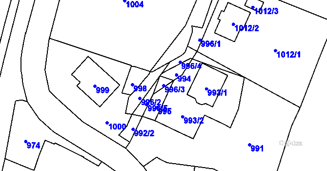 Parcela st. 996/3 v KÚ Vsetín, Katastrální mapa
