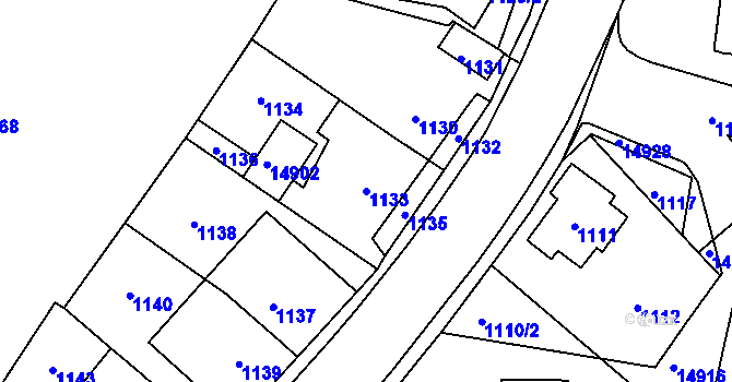 Parcela st. 1133 v KÚ Vsetín, Katastrální mapa