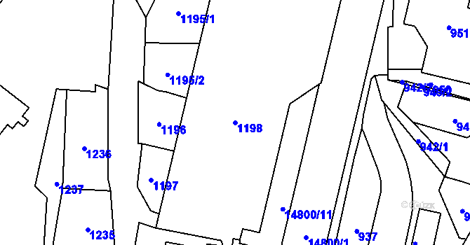 Parcela st. 1198 v KÚ Vsetín, Katastrální mapa