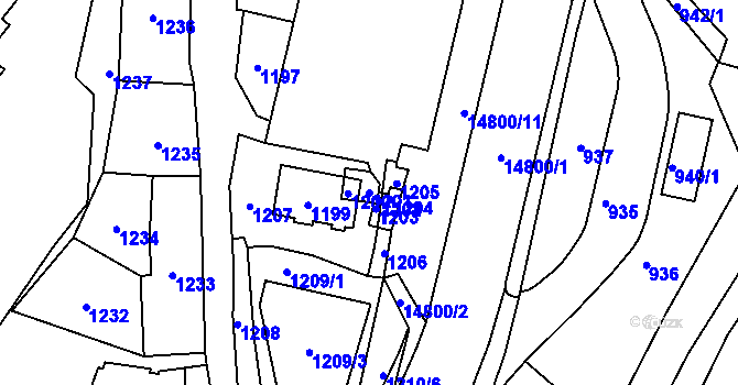 Parcela st. 1201 v KÚ Vsetín, Katastrální mapa