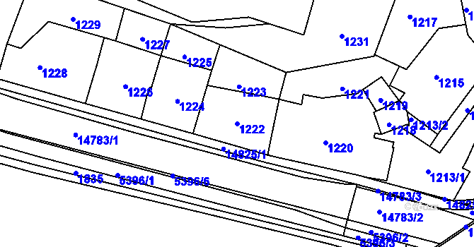 Parcela st. 1222 v KÚ Vsetín, Katastrální mapa