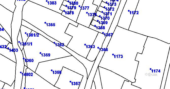 Parcela st. 1363 v KÚ Vsetín, Katastrální mapa