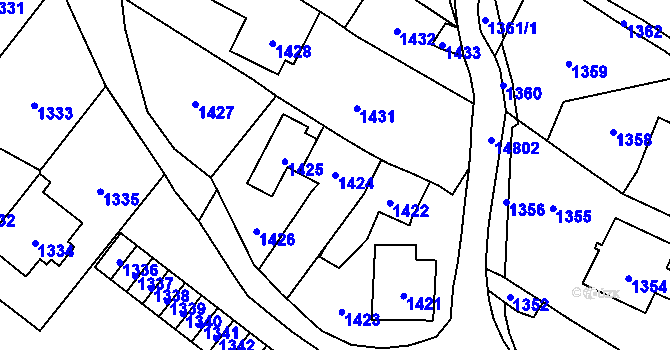 Parcela st. 1424 v KÚ Vsetín, Katastrální mapa