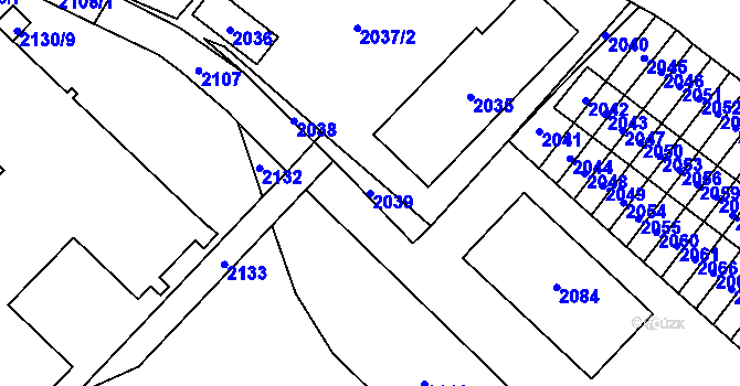 Parcela st. 2039 v KÚ Vsetín, Katastrální mapa