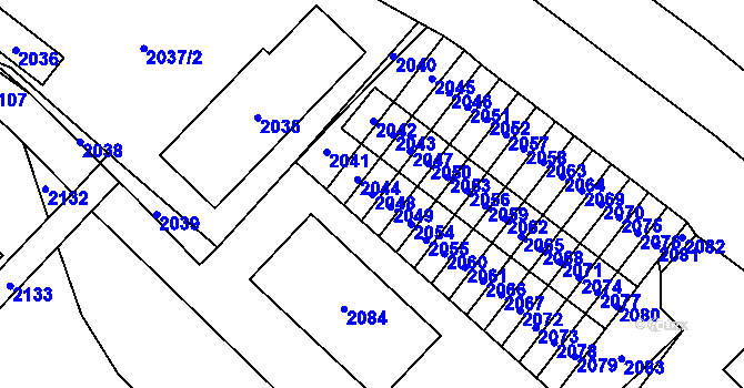 Parcela st. 2048 v KÚ Vsetín, Katastrální mapa