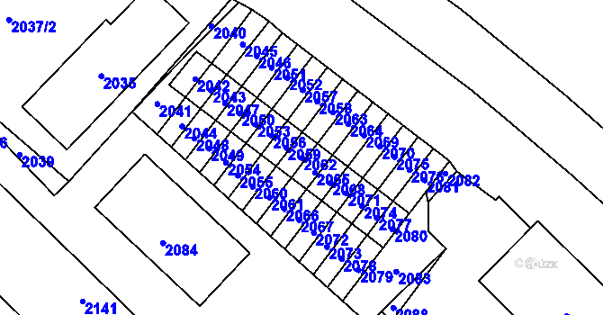 Parcela st. 2062 v KÚ Vsetín, Katastrální mapa