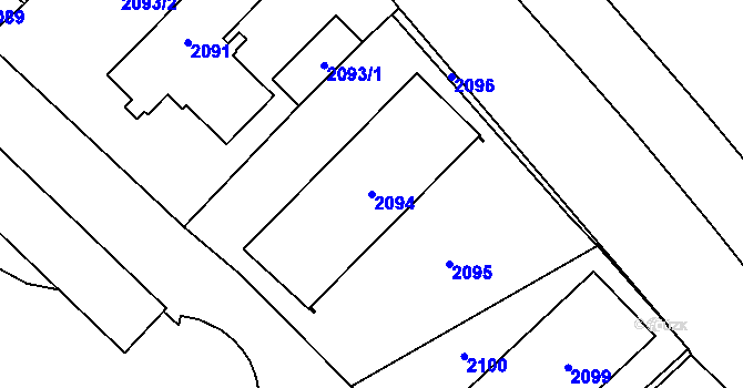 Parcela st. 2094 v KÚ Vsetín, Katastrální mapa