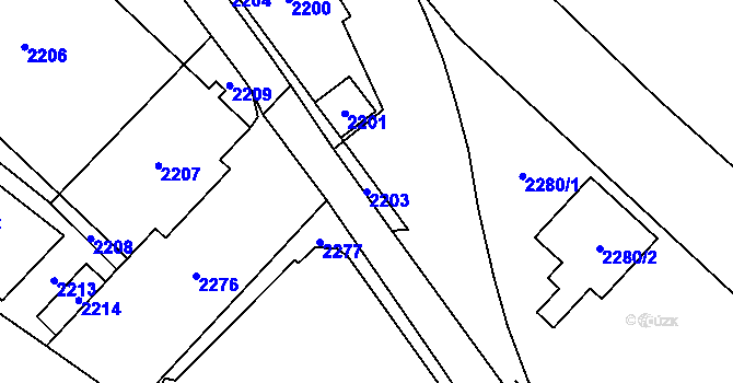 Parcela st. 2203 v KÚ Vsetín, Katastrální mapa