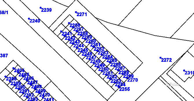 Parcela st. 2263 v KÚ Vsetín, Katastrální mapa