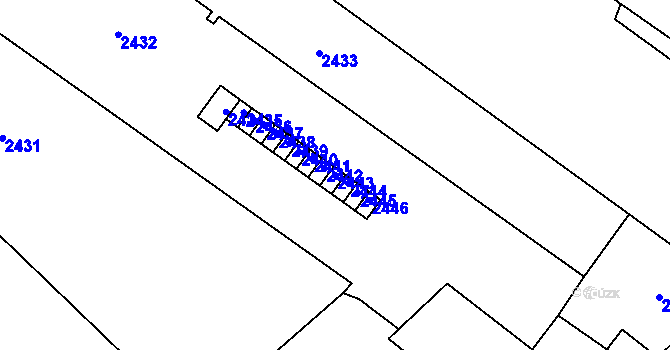 Parcela st. 2443 v KÚ Vsetín, Katastrální mapa