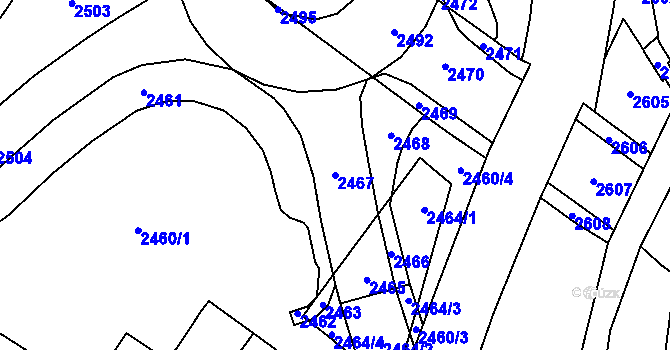 Parcela st. 2467 v KÚ Vsetín, Katastrální mapa