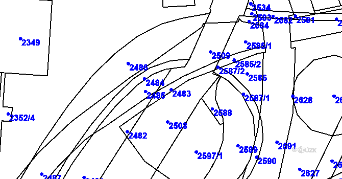 Parcela st. 2483 v KÚ Vsetín, Katastrální mapa
