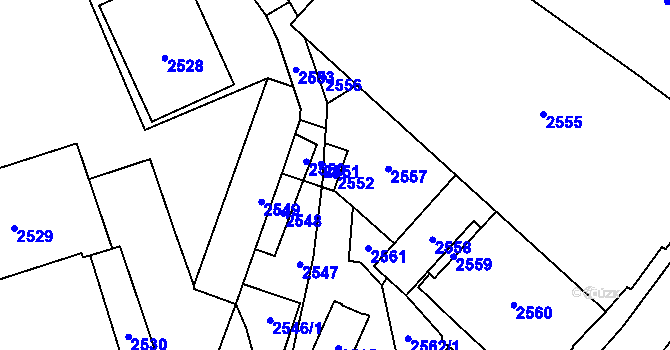 Parcela st. 2552 v KÚ Vsetín, Katastrální mapa