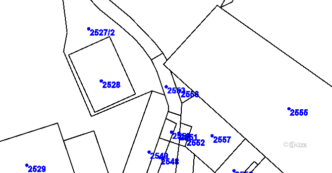 Parcela st. 2553 v KÚ Vsetín, Katastrální mapa