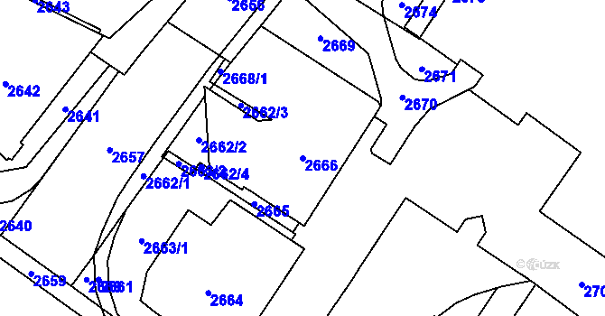 Parcela st. 2666 v KÚ Vsetín, Katastrální mapa