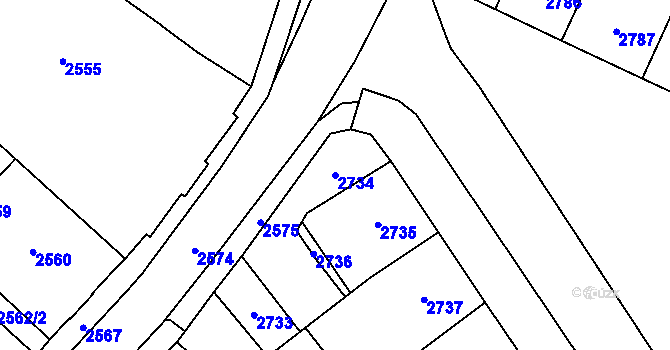 Parcela st. 2734 v KÚ Vsetín, Katastrální mapa