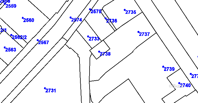 Parcela st. 2738 v KÚ Vsetín, Katastrální mapa