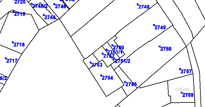 Parcela st. 2752 v KÚ Vsetín, Katastrální mapa