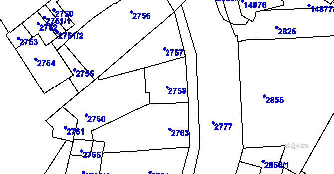 Parcela st. 2758 v KÚ Vsetín, Katastrální mapa