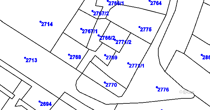 Parcela st. 2769 v KÚ Vsetín, Katastrální mapa