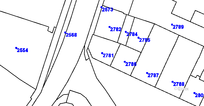 Parcela st. 2781 v KÚ Vsetín, Katastrální mapa