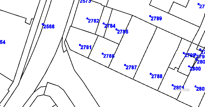 Parcela st. 2786 v KÚ Vsetín, Katastrální mapa