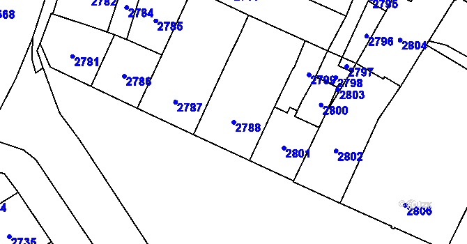 Parcela st. 2788 v KÚ Vsetín, Katastrální mapa