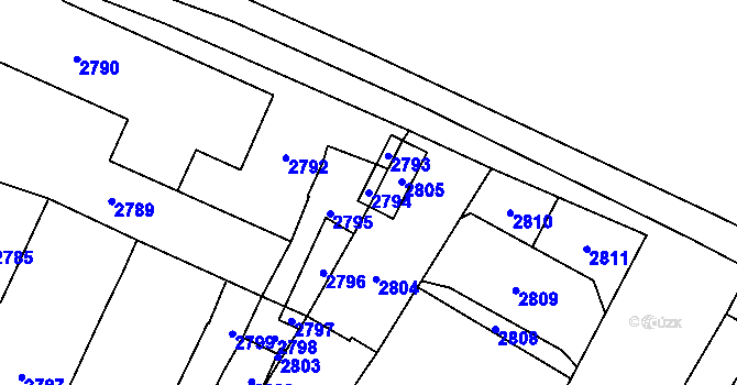 Parcela st. 2794 v KÚ Vsetín, Katastrální mapa