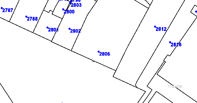 Parcela st. 2806 v KÚ Vsetín, Katastrální mapa