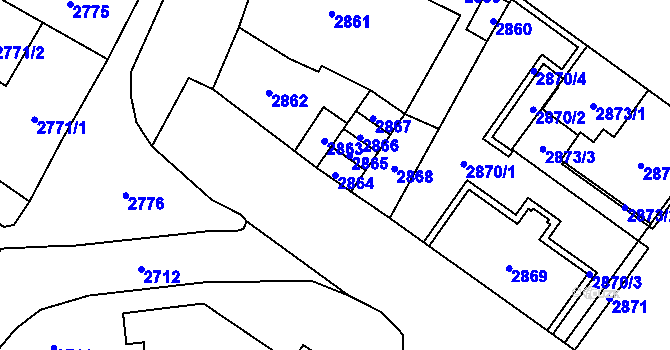 Parcela st. 2864 v KÚ Vsetín, Katastrální mapa