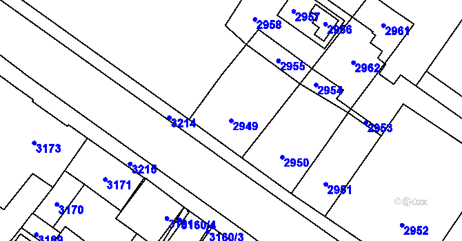 Parcela st. 2949 v KÚ Vsetín, Katastrální mapa