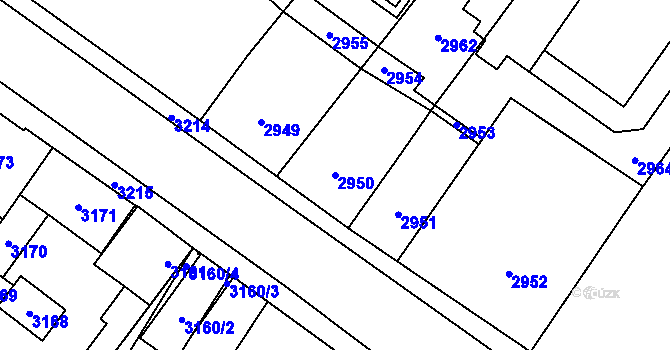 Parcela st. 2950 v KÚ Vsetín, Katastrální mapa