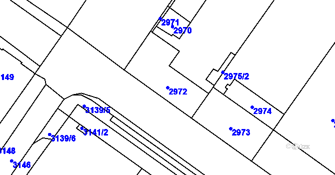 Parcela st. 2972 v KÚ Vsetín, Katastrální mapa