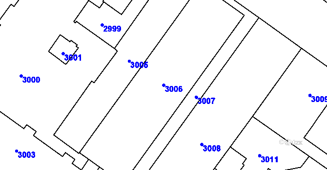 Parcela st. 3006 v KÚ Vsetín, Katastrální mapa