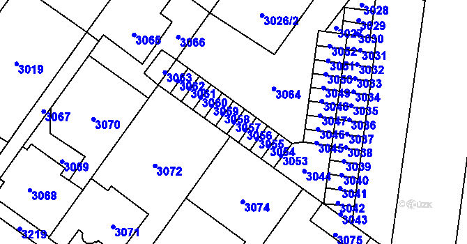 Parcela st. 3057 v KÚ Vsetín, Katastrální mapa