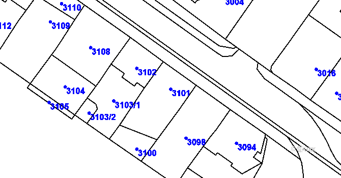 Parcela st. 3101 v KÚ Vsetín, Katastrální mapa
