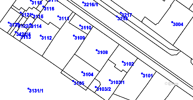 Parcela st. 3108 v KÚ Vsetín, Katastrální mapa