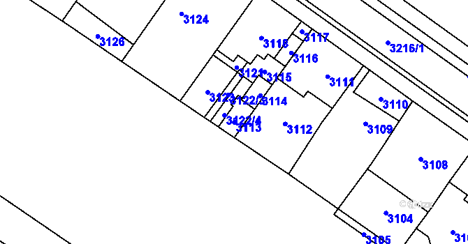 Parcela st. 3113 v KÚ Vsetín, Katastrální mapa