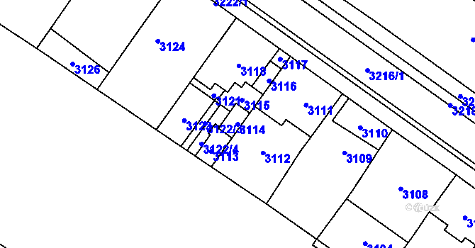 Parcela st. 3114 v KÚ Vsetín, Katastrální mapa