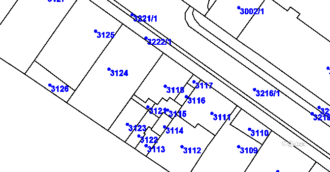 Parcela st. 3118 v KÚ Vsetín, Katastrální mapa