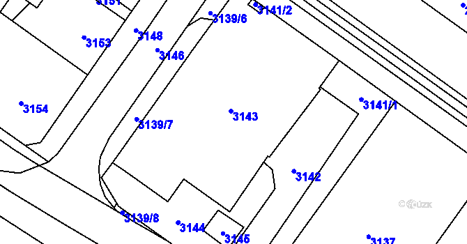 Parcela st. 3143 v KÚ Vsetín, Katastrální mapa