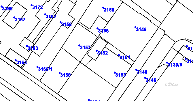 Parcela st. 3152 v KÚ Vsetín, Katastrální mapa