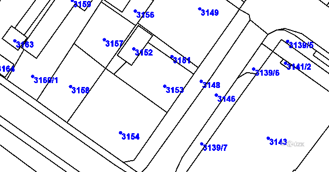 Parcela st. 3153 v KÚ Vsetín, Katastrální mapa