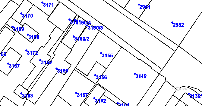 Parcela st. 3155 v KÚ Vsetín, Katastrální mapa