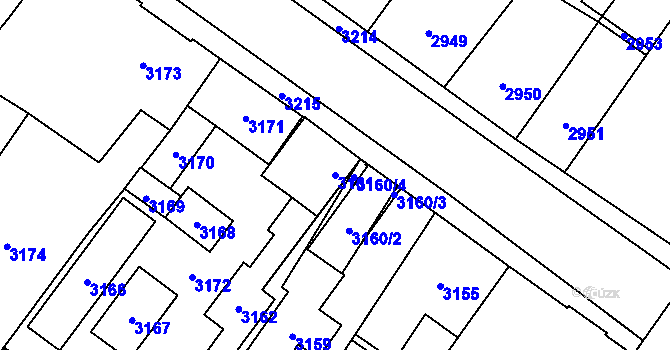 Parcela st. 3161 v KÚ Vsetín, Katastrální mapa