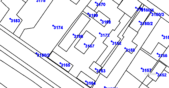 Parcela st. 3167 v KÚ Vsetín, Katastrální mapa